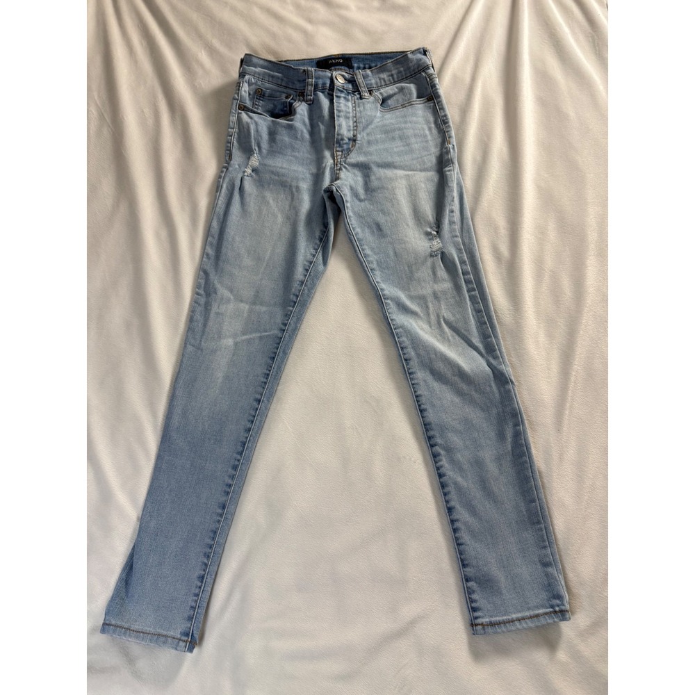 Aero Womens High Rise Skinny Jeans Light Wash Distressed Size 2 Short RN154379